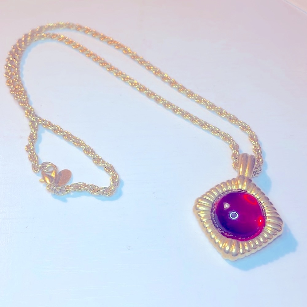 Kenneth Jay Lane red eyed necklace vintage jelly pendant